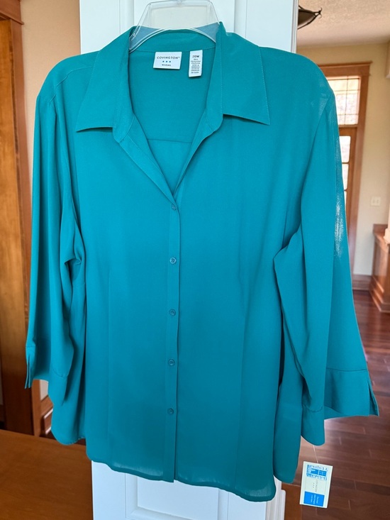 Covington Tops - Covington NWT Women’s 20W 3/4 Notched Sleeve Teal Button-Front Blouse